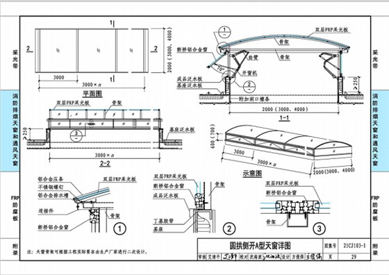 圓拱側(cè)開(kāi)A型天窗做法示意圖