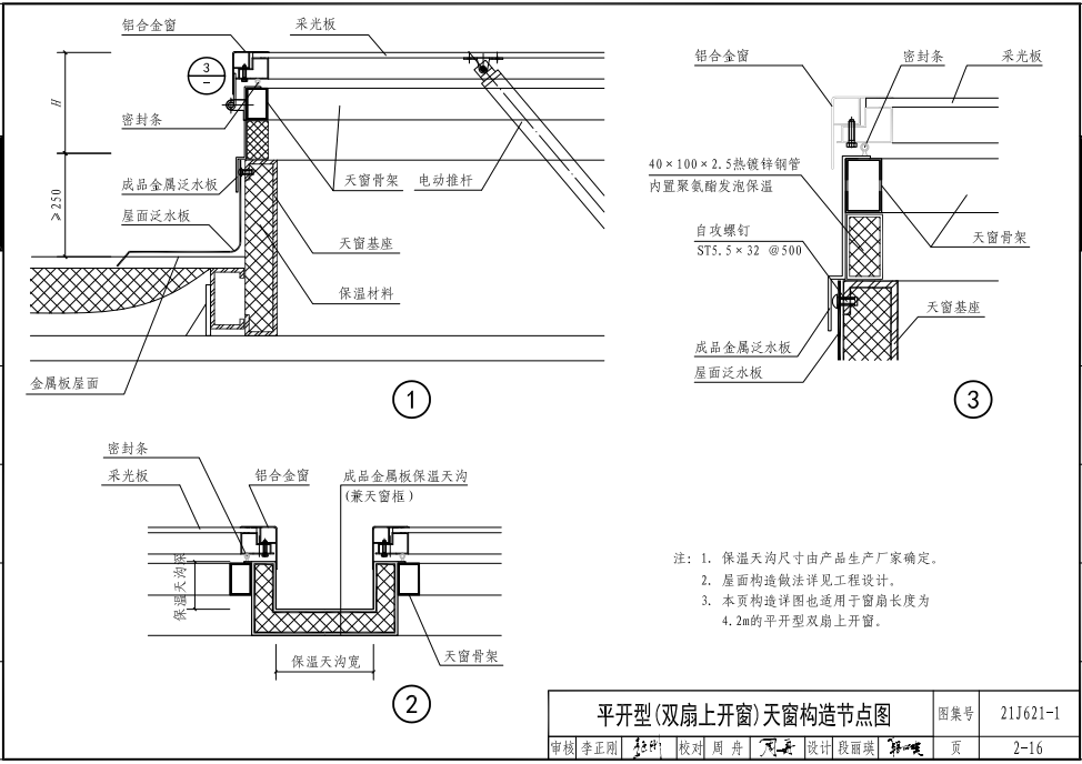 21J621-1圖集一字型電動天窗結構示意圖